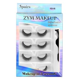 Uytrrsvd 5 Pairs Waterproof Self Adhesive False Eyelashes, Reusable Pre Glued Cat Eye Lashes, Natural Look Wispy Strip Lashes, Press on Lashes Easy to Apply, Pestañas Postizas Naturales (FZ5-05)