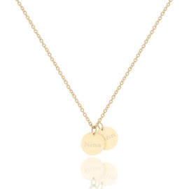NOVA – Personalisierte Kette mit Gravur 2x 10mm Plättchen Anhänger mit Namen | 316L Edelstahl | Silber, 18K vergoldet, 18K rosévergoldet | Personalisierte Geschenke | Geburtstag | Muttertag