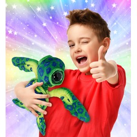 DolliBu Green Sea Turtle Super Soft Stuffed Animal, Cute Realistic Stuffed Animals for Girls, Boys, Adults Animal Gifts, Kids Ocean Nursery Decor for Newborn, Cuddly Wild Baby Plush Toys - 10 Inches