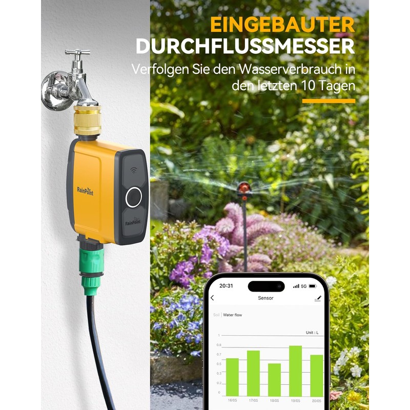 RAINPOINT Irrigation Computer WLAN 2.4GHz with Brass Inlet, Automatic Garden