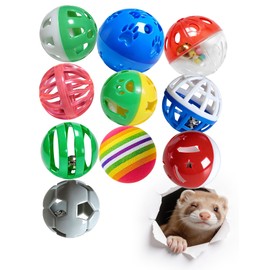 HEUHAI 10-Pack Ferret Bell Ball Toys, Non-Toxic PP, Hollow Chew Play