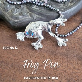 Handcrafted Pewter Frog Scarf Pin - Gift Packaged - Magnetic back No Holes in Clothes - Made in USA - Gift for Frog Lovers - Made in USA (Shipped by Artist Studio)