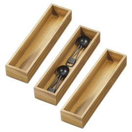 iDesign Acacia Wood Narrow Kitchen Drawer Organizer - Set of 3 - Natural