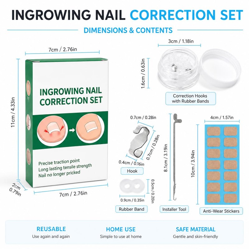 Toenail Correction Set, Straight & Curved Nail Clips for Ingrown