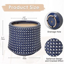 DILATATA 5.5 Inch Ceramic Planter Pot for Indoor Plants with Drainage Holes Hobnail Patterned Flower Planter Blue Succulent Plant Pot Cactus Plant Pot