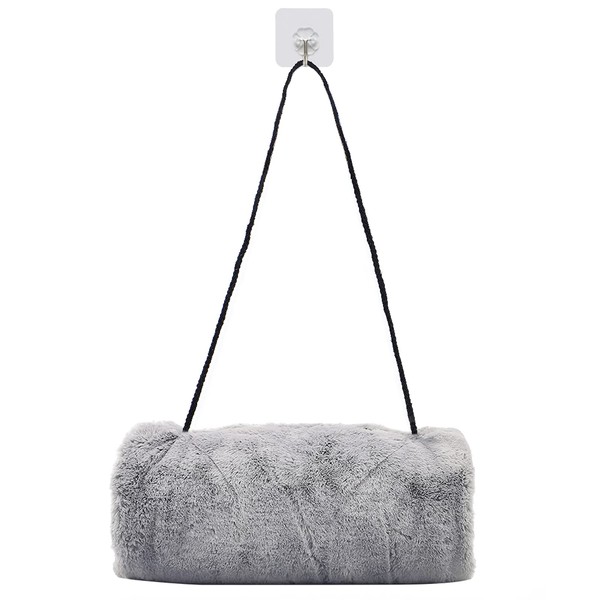 SwirlColor Hand Muff Grey Soft Faux Fur Hand Muff with Strap Pocket Convenient Hand Warmer Muff for Women Men, with Transparent Hook