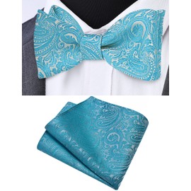 GUSLESON - Juego de pajaritas de cachemira para hombre, diseño de pajarita y pajarita de jacquard con bolsillo cuadrado, Azul Turquesa, general