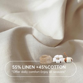 Simple&Opulence 55% Linen 45% Cotton Blend 14 Inch Deep Pocket Mattress Cover Fitted Sheet,Soft and Breathable(Linen,Queen)