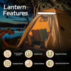 SELORSS Inflatable Solar Camping Lighting 33.86 inches/86 cm Foldable Outask Telescopic Lamp, Portable Outdoor 2000 mAh LED Light Waterproof with White Light for Camping - Pack of 2 Khaki