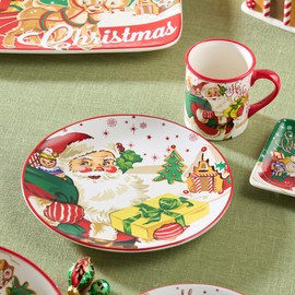 Santa’s Retro Christmas Dinner Plates – Set of 4 Vintage Holiday Plates with Santa, Reindeer & Snowman Art, ceramic, Dishwasher Safe, Festive Tableware for Holiday Meals