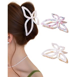 ACECHA 2 Pack Gold Metal Bow Hair Claw Clips for Women, Large Non-slip Butterfly Hairclips for Thin Thick Hair Claws Strong Hold Styling (Pink)