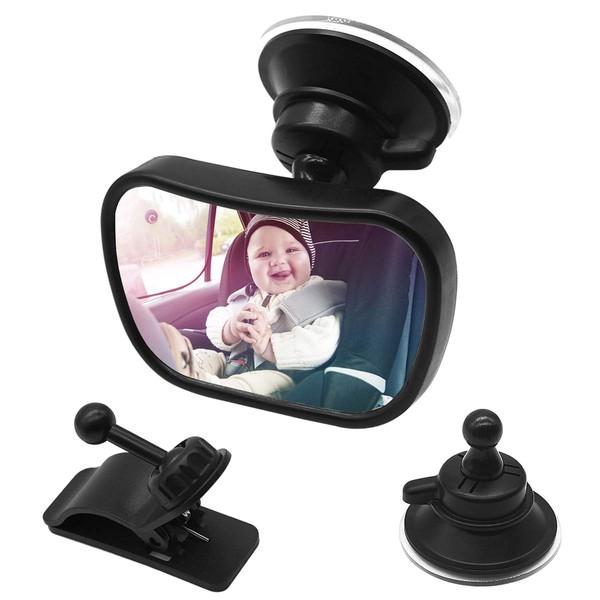 Rétroviseur arrière pour bébés dans la voiture, Netspower Siège auto incassable Miroir rétroviseur réglable sur 360 °, sûr Miroir pour bébé avec ventouse et clip pour cadre Miroir pour bébé