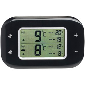 Rosenstein & Söhne Fridge Thermometer: Digital Fridge & Freezer Thermometer, 2 Wireless Sensors, Black (Freezer Thermometer, Thermometer for Freezer)