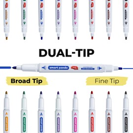 Smart Panda 8 Whiteboard Pens Dual Tip, Broad and Fine – Dry Wipe Markers, Perfect for Home, School or Office - 8 Set