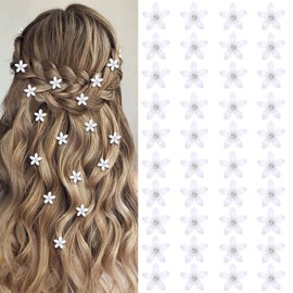 YISSION 40Pcs Mini White Flower Hair Clips Cute Rhinestone Hair Clips Flower Hair Pins Decorative Hair Clips Wedding Hair Barrettes Bridal Flower Hair Accessories for Girls Women