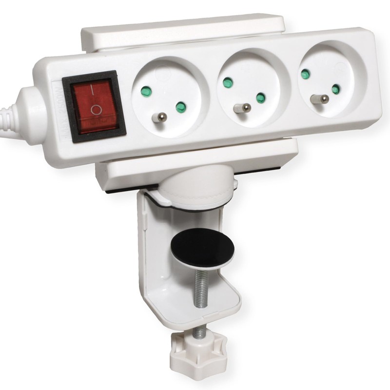 VALUE Table Clamp for Power Strip, Rotatable 360°, White