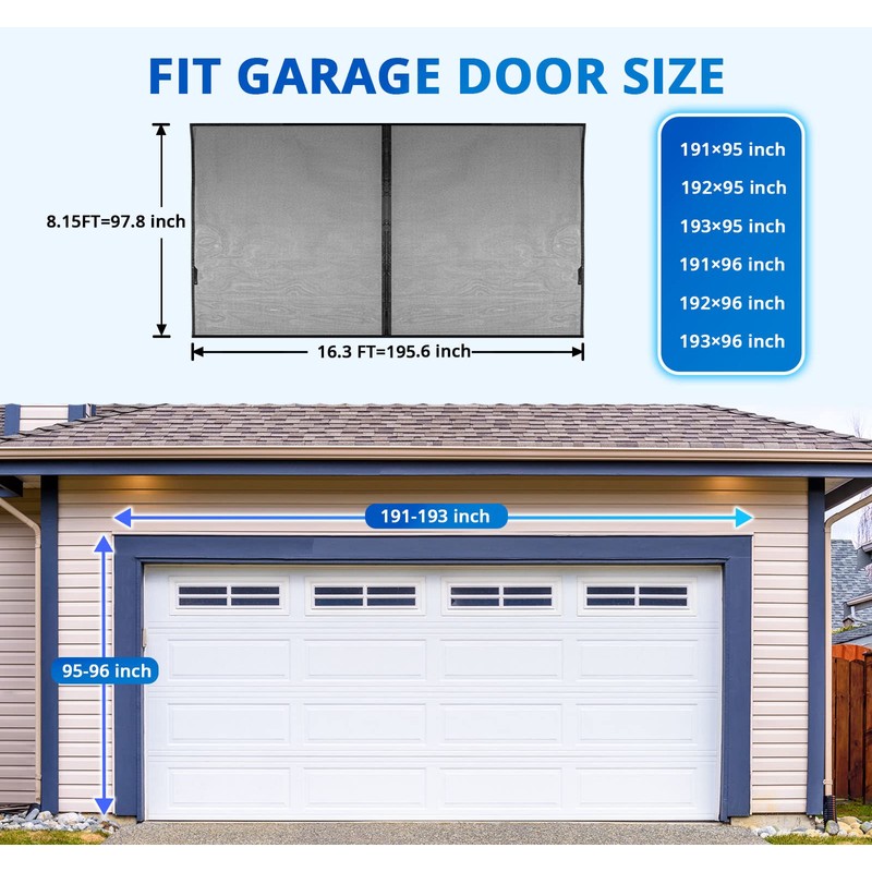 Garage Door Screen for 2 Car 16x8FT, Magnetic Screen Garage