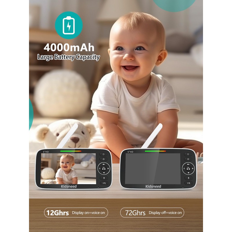Kidsneed 5" Split Baby Monitor with 2 HD 720P Cameras
