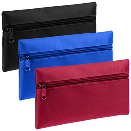 HiFEN® Unisex Big Capacity Large Durable Classic Zip Up Pencil Case, Black, Red, Bright Royal, 3Pack