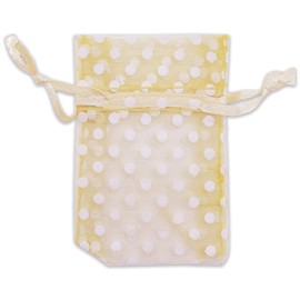 100-Pack 2x2.5 in Sheer Organza Gift Bags with Drawstring (X-Small) - Polka Dot (Gold/White) - for Wedding Party Favors, Treats Mesh Pouch by The Display Guys
