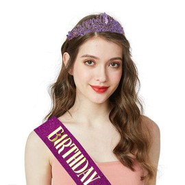 CIEHER Purple Birthday Sash & Queen Crown Kit, Purple Birthday Decorations, Purple Crown, Purple Tiara, Purple Crowns for Women Girls, Purple Birthday Crown Tiara, Birthday Crown and Sash, Purple