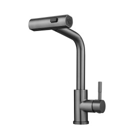 Modern Single Handle Pull Out Stainless Steel Kitchen Sink Faucet Grey Waterfall Sprayer with 3 FunctionSurface Finishing: Stainless Steel, Color: Brushed Nickel