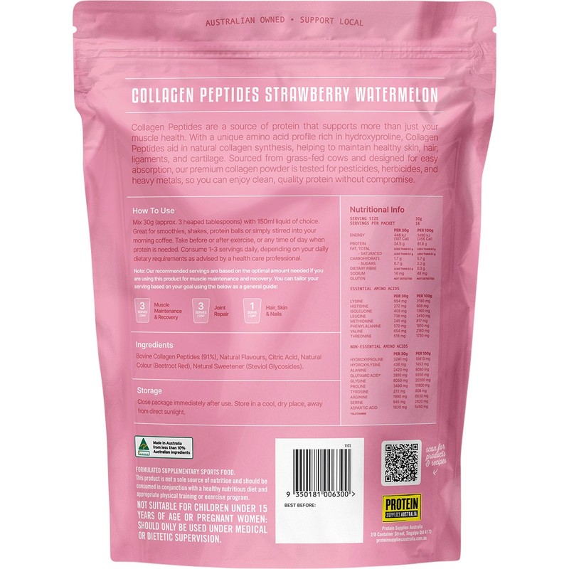 Protein Supplies Australia Grass Fed Collagen Strawberry Watermelon 500g
