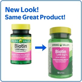 Spring Valley Biotin 1000mcg 150 Softgels Skin Hair Nail Health Supplement USA