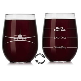 Or Something Wine Glass Mood Fill Lines Airplane Pilot Flight Attendant (Stemless, 17oz)