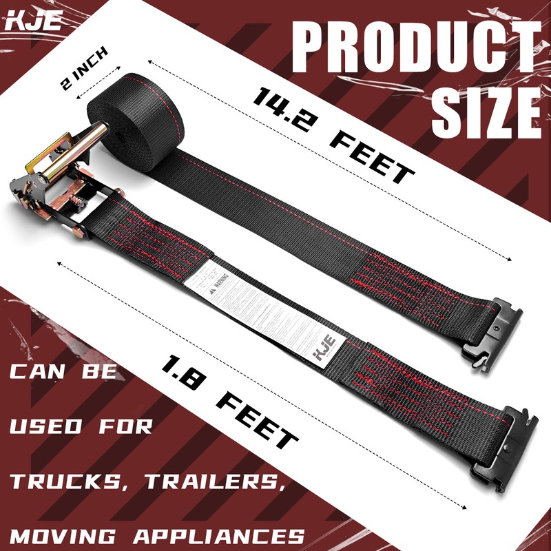 KJE E-Track Ratchet Straps, 8 Pack Black 2" x16' Heavy