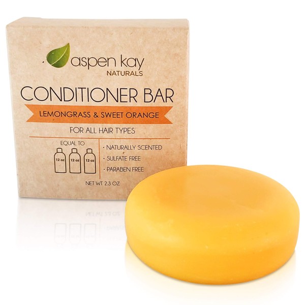 Solid Conditioner Bar, Made With Natural & Organic Ingredients, All Hair Types including frizzy hair, Sulfate-Free, Cruelty-Free & Vegan 2.3 Ounce Bar. (Lemongrass & Sweet Orange)