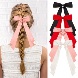 CRASPIRE 4 Color Big Bow Hair Clips Bowknot Hair Barrette Claws French Platinum Plated Alloy Alligator Hairpin Hair Clips Accessory with Long Ribbon Silky Satin for Women Wedding Decoration