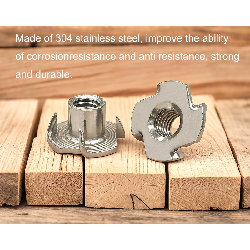 NACX 3/8"-16 T-Nuts, 304 Stainless Steel Tee Nut, 4 Prong