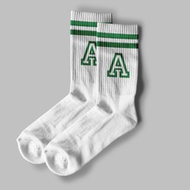 Letter Socks, Classic Striped Socks with the Letter ‘S’ in Green, Gifts for Men&Women, Him&Her, Boys&Girls, Friends, Classmates, Team Members, Graduation, Birthday Gifts, Back-to-school Season. (091)