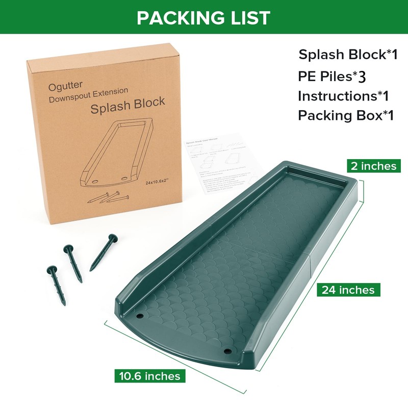Ogutter Splash Blocks for Gutters Downspouts, 24" Downspout Extensions for