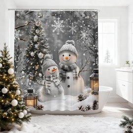 JONSEQIN Merry Christmas Snowman Shower Curtain, Grey, 70x70 inch