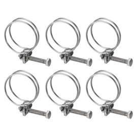 sourcing map 6Pcs Double Wire Hose Clamp, 32-36mm Adjustable Stainless Steel Wire Hose Clips with M6 Bolt for Dust Collection Hose, Pump Hose Pipe