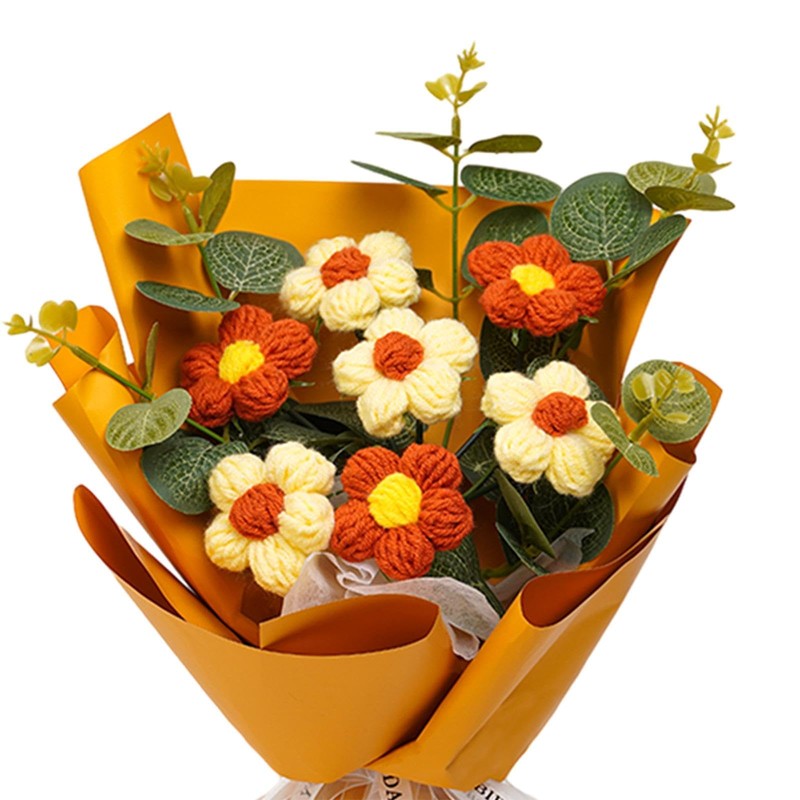 Fenteer Crochet Flower Bouquet Already Made Hand Woven Bouquet Mother