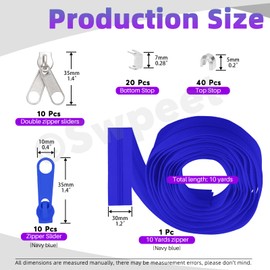 Swpeet 1Roll 10 Yard #5 Deep Blue Nylon Zipper Tape Zipper Strip with 20 Pieces Matched Zipper Sliders Assortment Kit, Replacement Zipper Roll Endless Zip Set with Double Single Slider