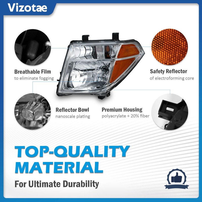 Vizotae Headlights for 2005-2008 Nissan Frontier/2005-2007 Nissan Pathfinder Halogen Headlamp