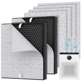 2 Packs PR1 Replacement Filter for Mooka PR1 Air Cleaner Purifier, Premium Filter for Home Large Room up to 2200sq.ft with 4pcs Washable Pre-filters for Home Pets Dander Hair