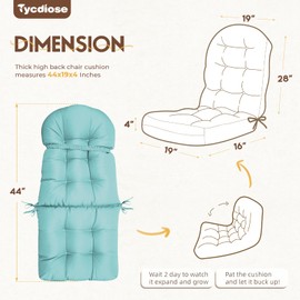 Tycdiose Adirondack Chair Cushion Water-Resistant Indoor Outdoor Rocking Chair Cushions High Back Patio Chair Cushion, Thickened Adirondack Rocking Chair Cushions with Ties, 44x19x4 Inches (Teal)