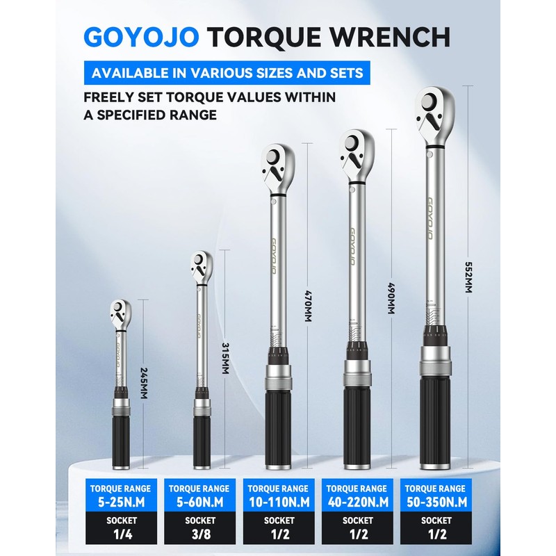 GOYOJO 5-60 Nm High Precision 3/8 Inch Torque Wrench, ±