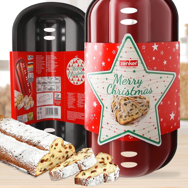 Zenker 6004 Stollenbackform 31 cm Sparkling Christmas, hochwertige Stollenform mit