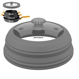 Microwave Splatter Cover, Vented Silicone and Glass Cover Splatter Guard Lid, Food Collapsible Plate Cover Lid with Easy Grip Handle, Anti-Splatter Lid Fits 6-7- 8-9 inch Plates & Bowls.