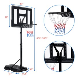 Basketball Hoop Outdoor, 7.5-10ft Adjustable Height Goal, Portable Goal System w/Shock Absorbent Rim for Kids Youth and Adults in Backyard/Driveway/Indoor, 44 Inch Shatterproof Backboard 3+
