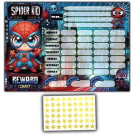 Good Behaviour - Superhero - Spider Kid Themed Reward Chart - 100 Gold Star Stickers - Early Learning & Routine