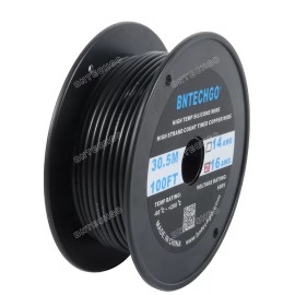 BNTECHGO 16 Gauge Flexible Silicone Wire Black 100 feet 600V 200 deg C Tinned Copper Wire