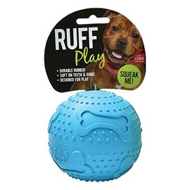 Ruff Play Rubber Ball Dog Toy, Large, Blue - Dog Teething Toy, Durable Dog Chew Balls, Rubber Chew Toys, Squeaky Dog Toy, Aids Dogs Dental Health