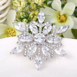 EVER FAITH Full CZ Marquise Shape Winter Snowflake Flower Brooch Pin Clear Silver Tone, Cubic Zirconia, Zircon